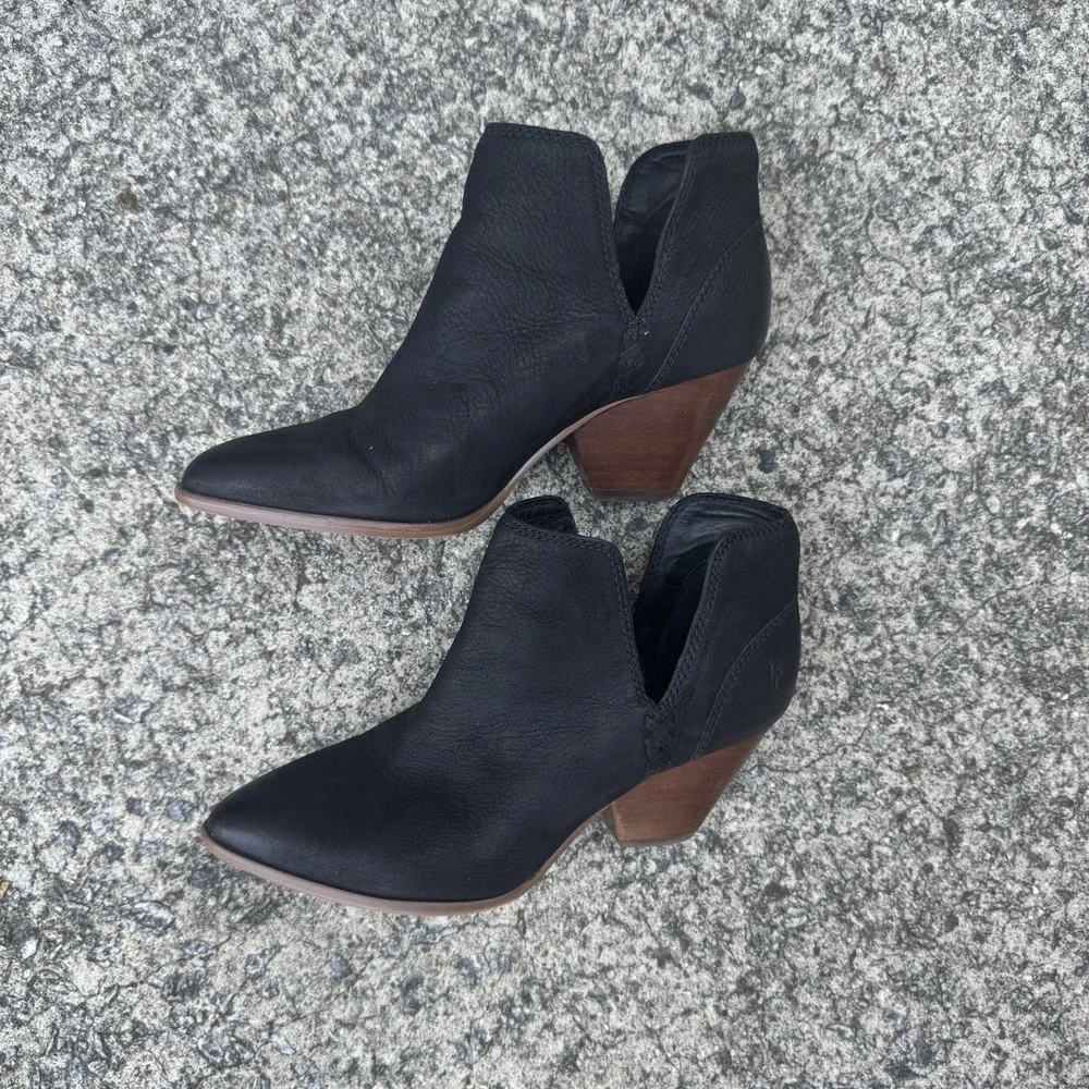 Frye Women's Size 6.5 M Reina‎ Black Suede Cut Out Western Cowboy Ankle Bootie - Picture 7 of 16